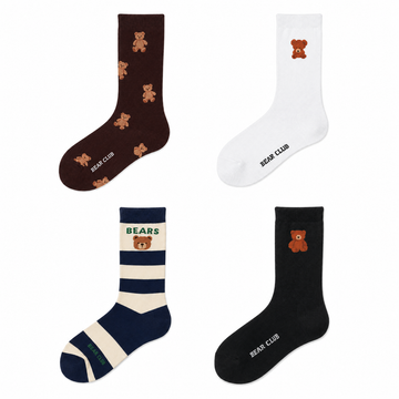 Korean Bear Couple Mid-Crew Socks – Cute Unisex Cotton Everyday Socks