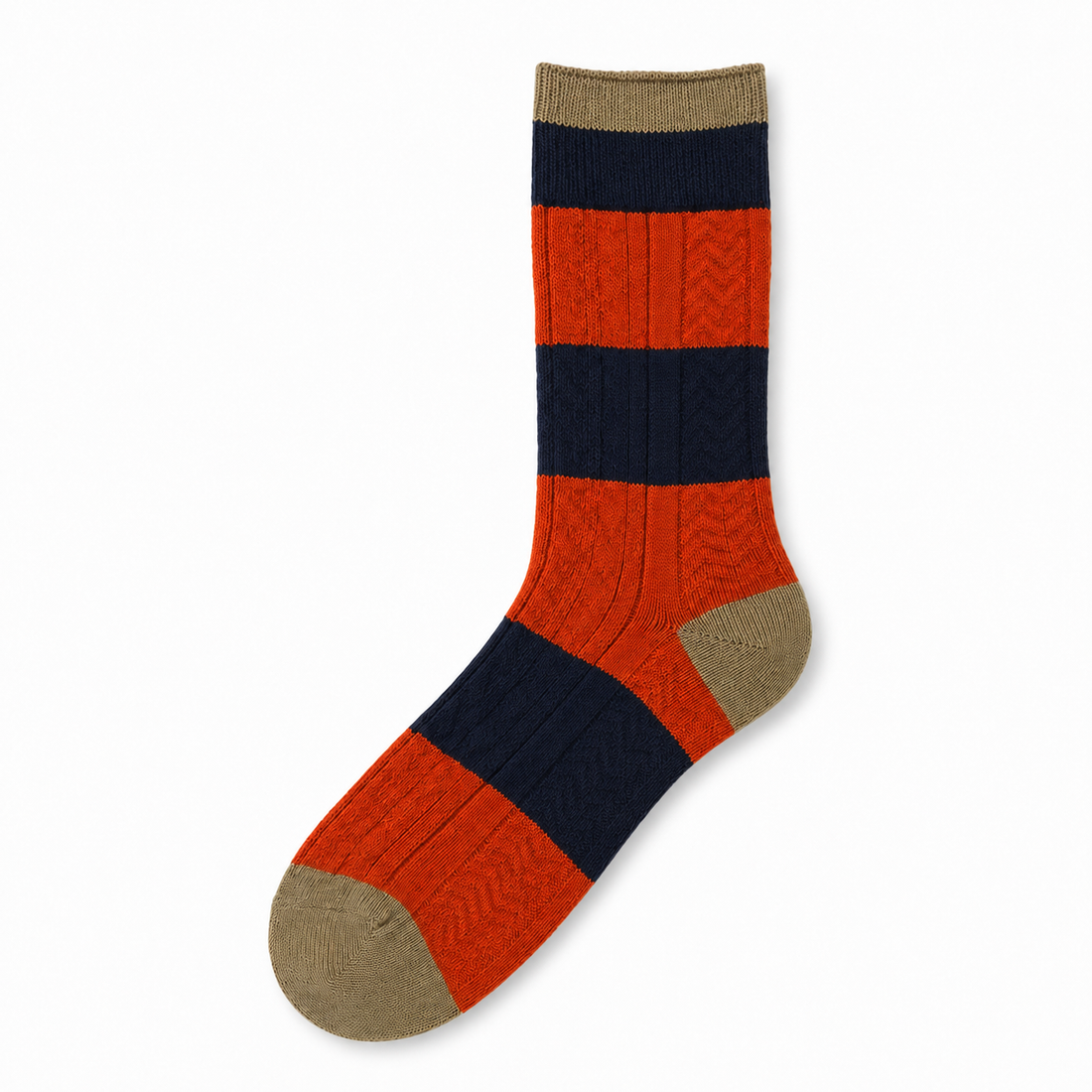 Men’s Contrast-Stripe Mid-Calf Socks – Moisture-Absorbing Knit Casual Socks