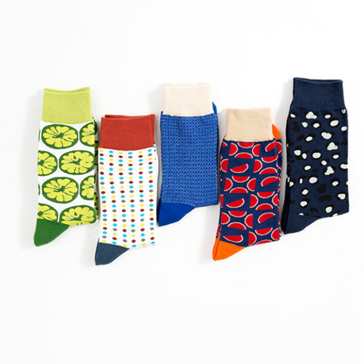 Colorful Pattern Crew Socks - Fine Stripe
