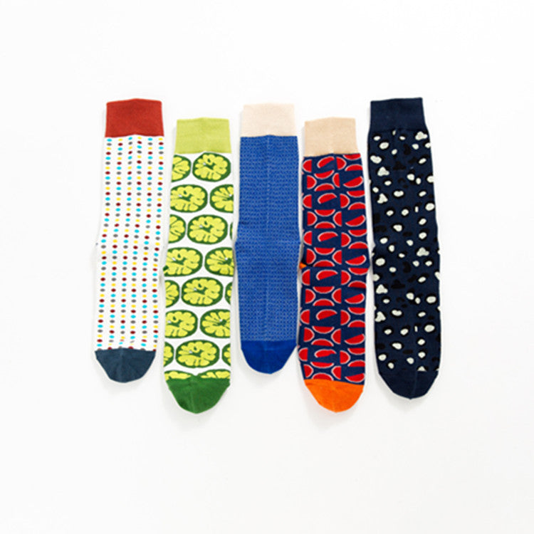 Colorful Pattern Crew Socks - Khaki Watermelon