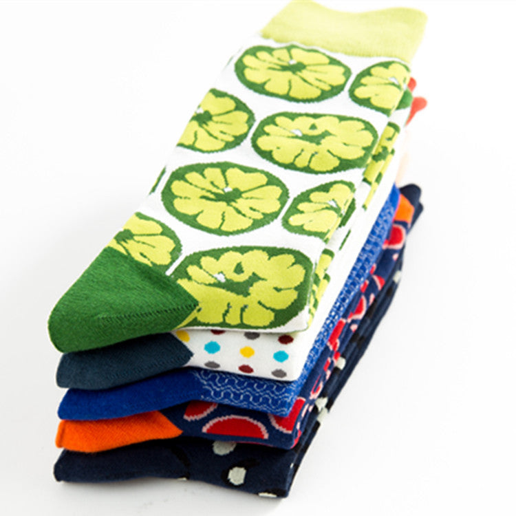 Colorful Pattern Crew Socks - Orange Dot