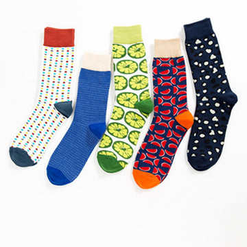 Colorful Pattern Crew Socks - Lemon Slice