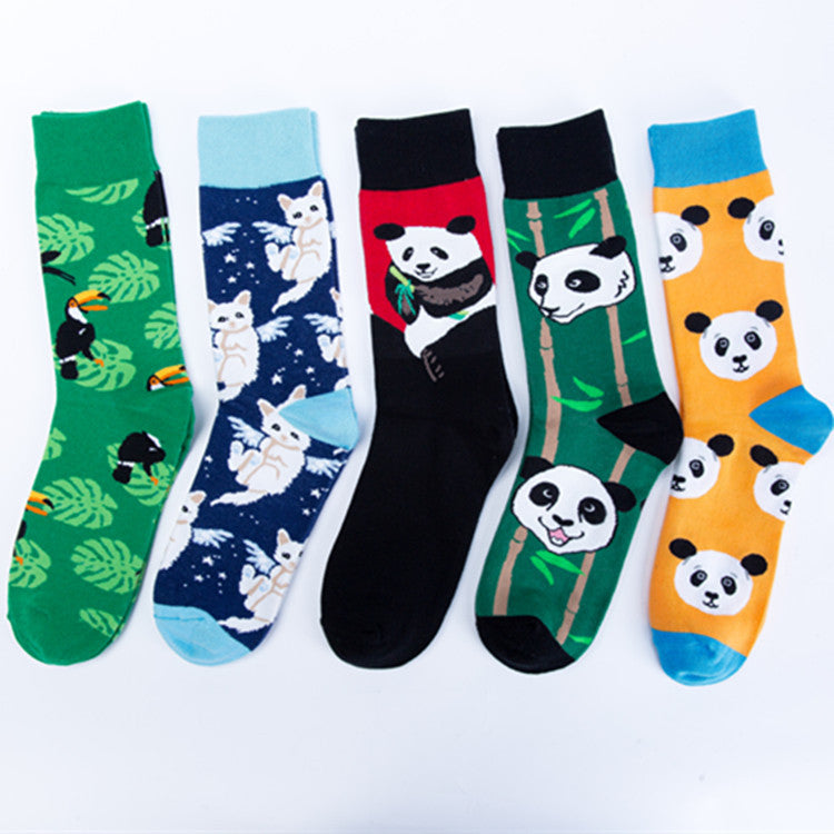 Panda Animal Crew Socks - Navy Cat