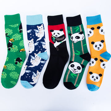 Panda Animal Crew Socks - Navy Cat