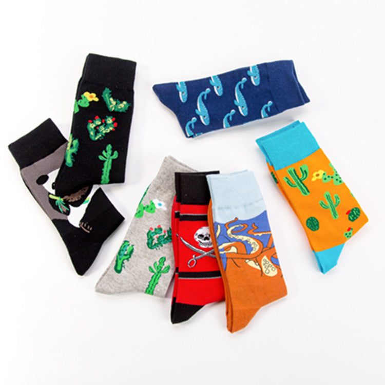 Cactus & Animal Crew Socks - Gray Panda