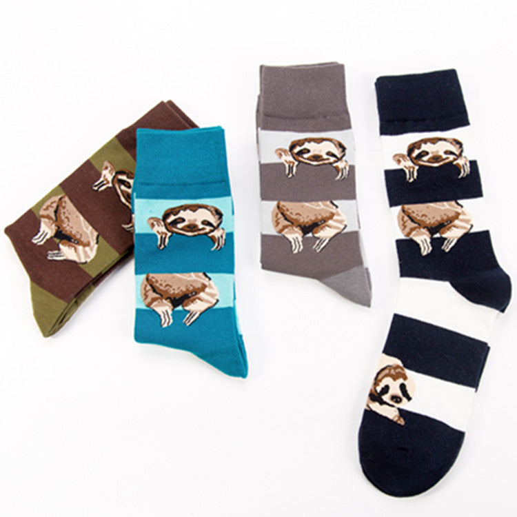 Sloth Pattern Crew Socks - Navy Sloth
