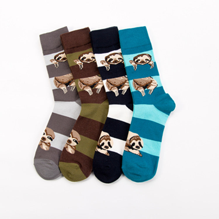 Sloth Pattern Crew Socks - Blue Sloth
