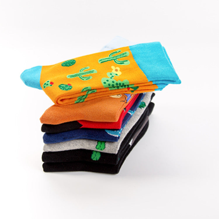 Cactus & Animal Crew Socks - Black Cactus