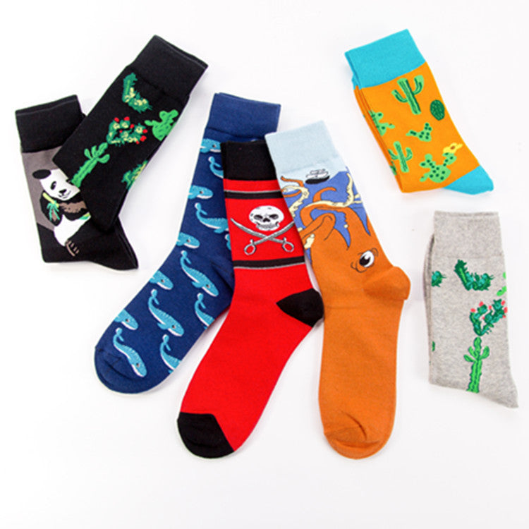 Cactus & Animal Crew Socks - Gray Cactus