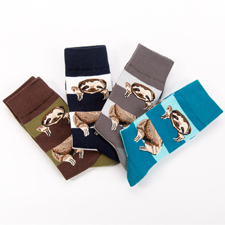 Sloth Pattern Crew Socks - Khaki Sloth