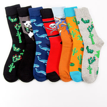 Cactus & Animal Crew Socks - Yellow Cactus