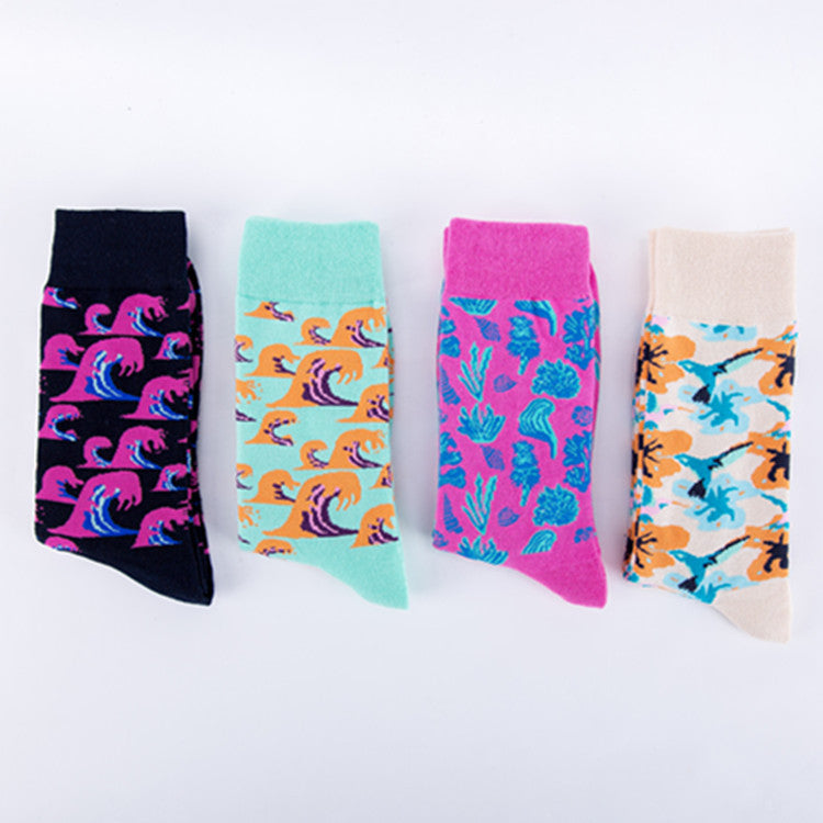 Ocean Wave Crew Socks - Rose Sea Plant