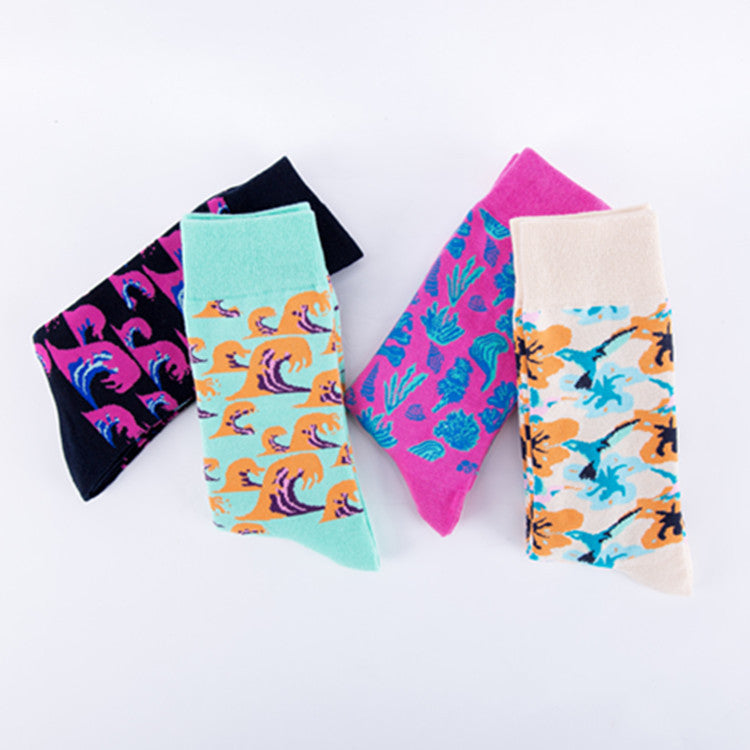 Ocean Wave Crew Socks - Khaki Sea Plant
