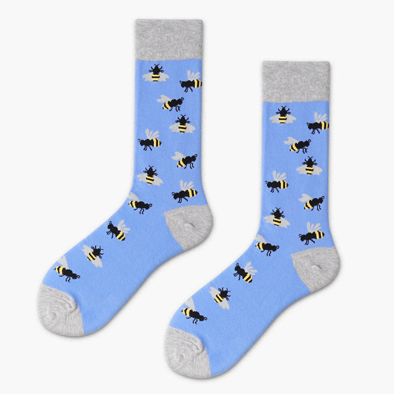 Men’s Multicolor Animal Long Crew Socks – Moisture-Absorbing Cotton-Blend Matching Socks