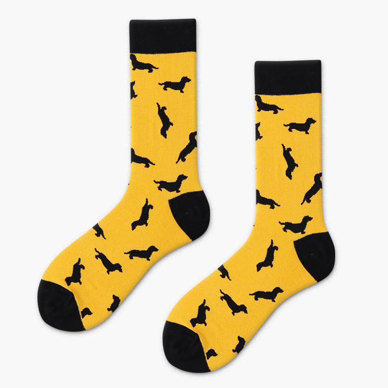 Men’s Multicolor Animal Long Crew Socks – Moisture-Absorbing Cotton-Blend Matching Socks