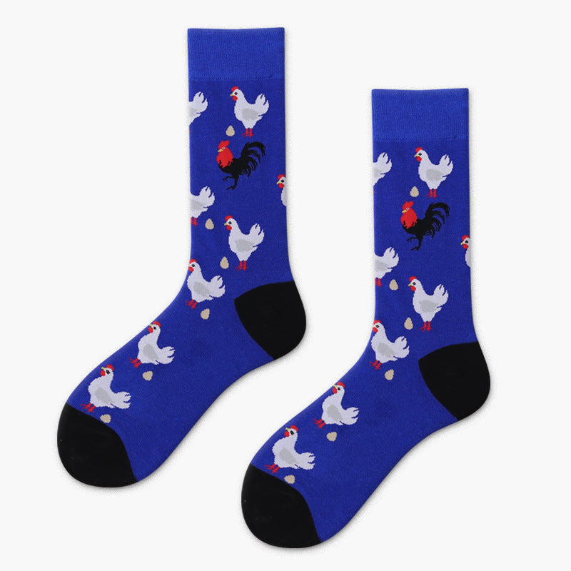 Men’s Multicolor Animal Long Crew Socks – Moisture-Absorbing Cotton-Blend Matching Socks
