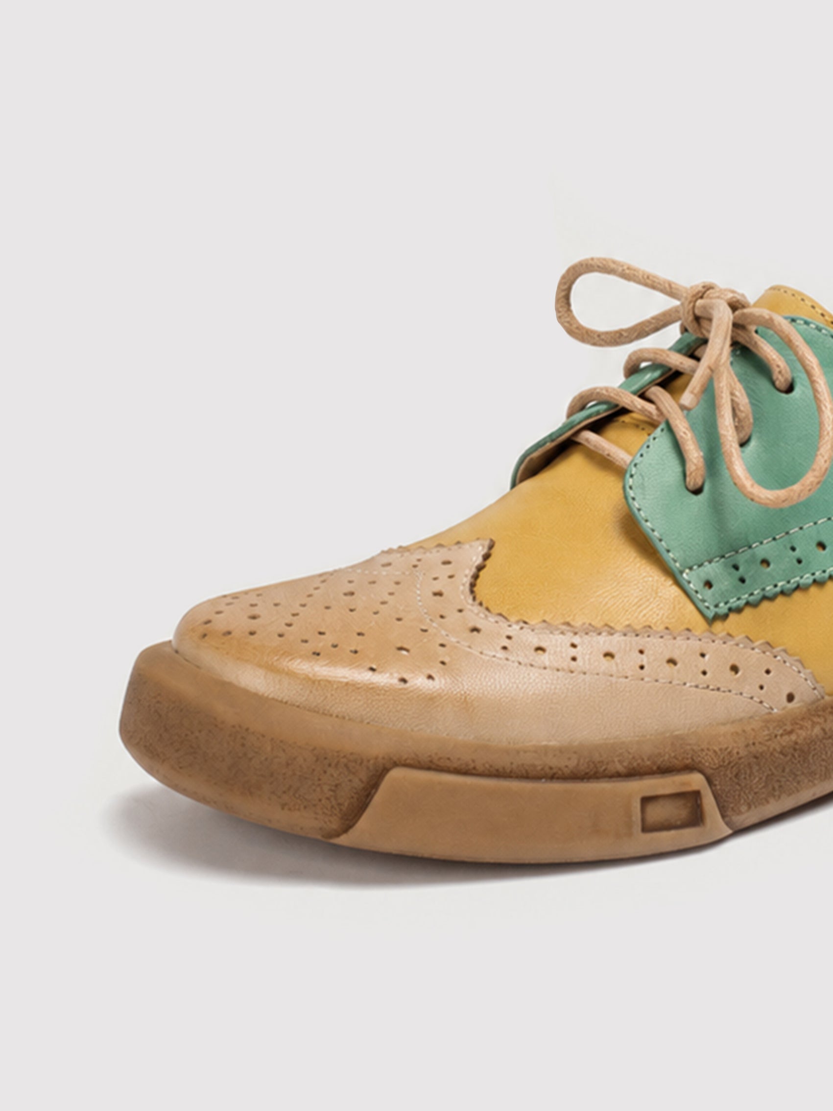 Dandy Block Beige Multi-Colour Leather Brogue Derby Shoes