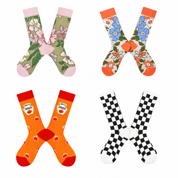 Women’s Retro Grid High-Crew Socks – Graphic Street Style Winter Socks