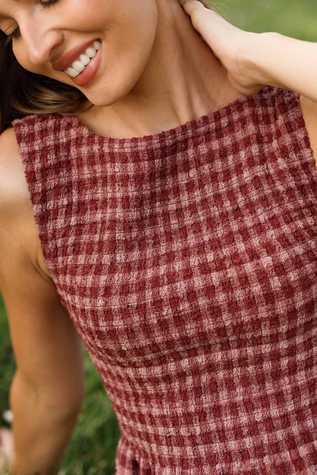Ana Dress in Cranberry Popcorn Plaid