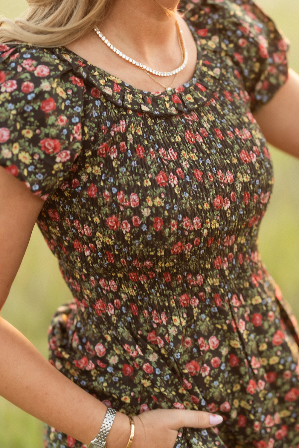 Annalise Dress in Obsidian Vintage Poppies