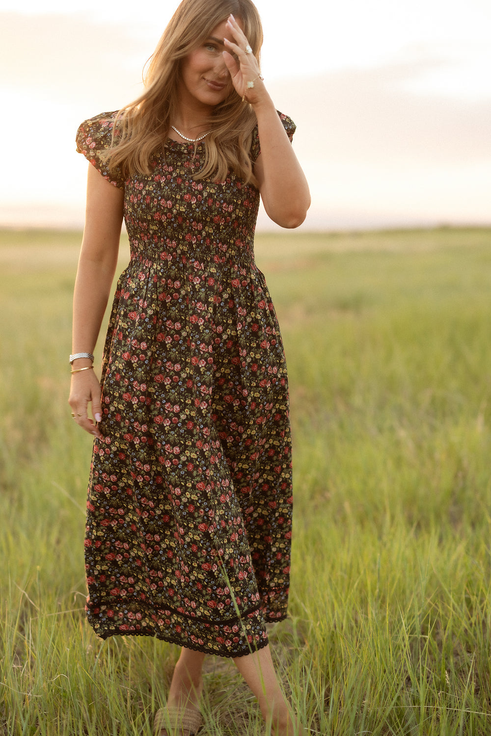 Annalise Dress in Obsidian Vintage Poppies