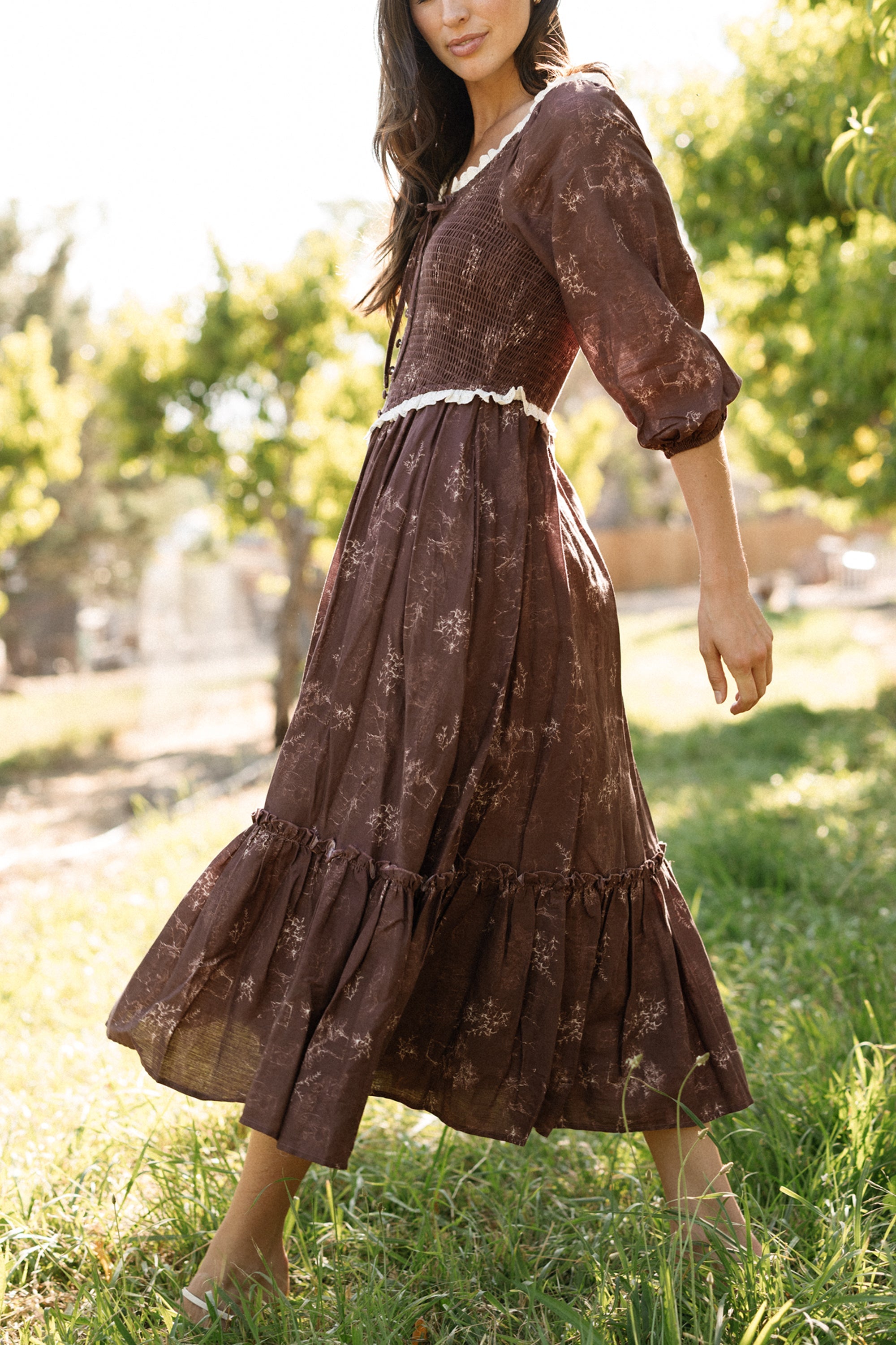 Asha Dress in Warm Cocoa Valencia Toile