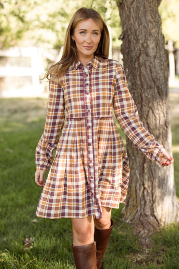 Bowie Long Sleeve Dress in Spiced Plaid