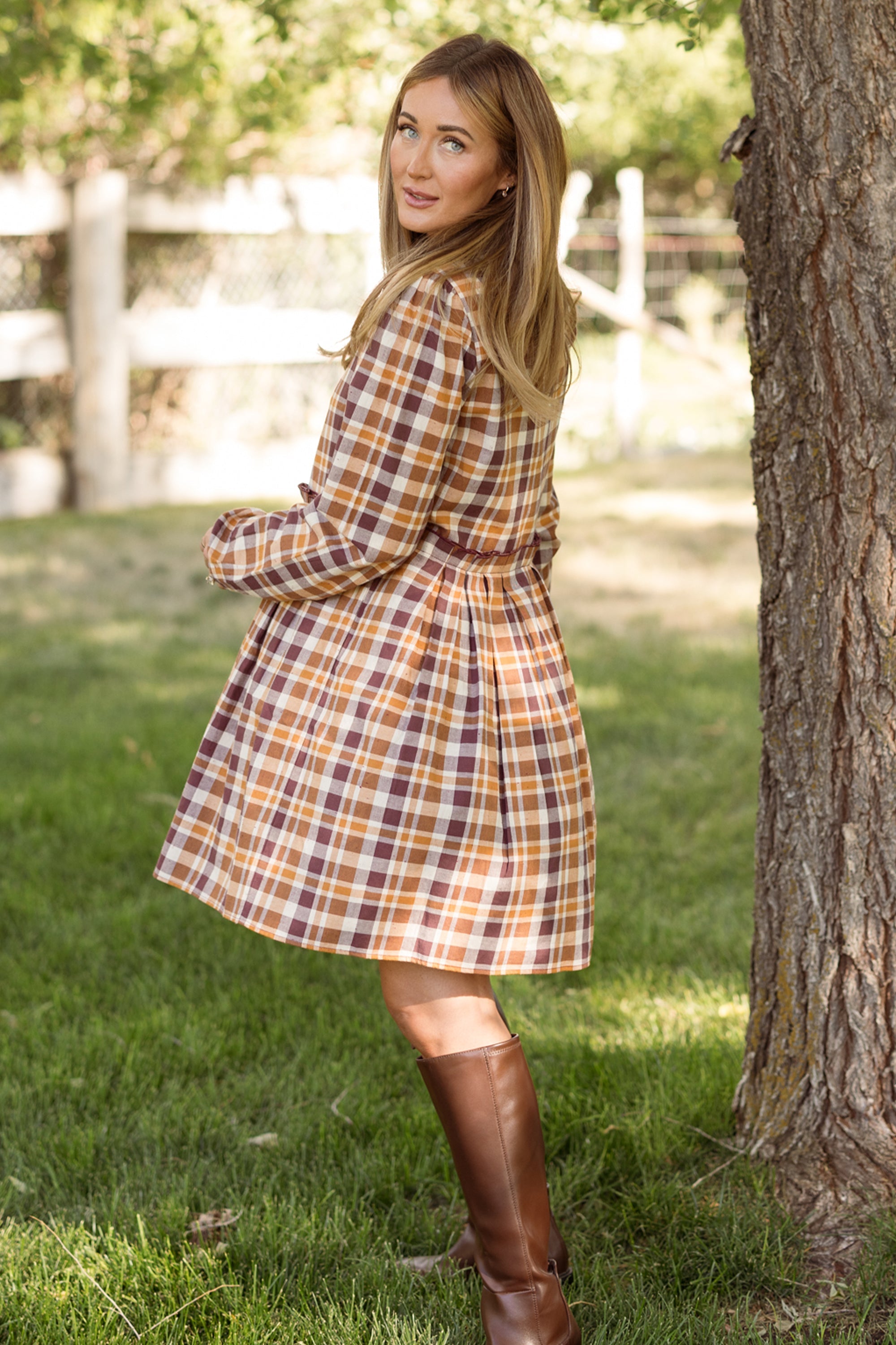 Bowie Long Sleeve Dress in Spiced Plaid