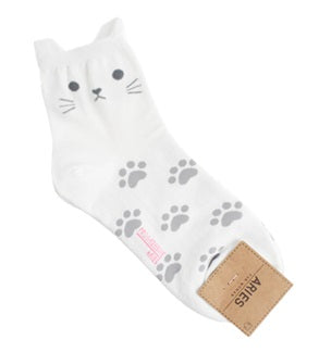 Cat Women's Crew Socks (White, Yellow, Pink, Blue, Grey)