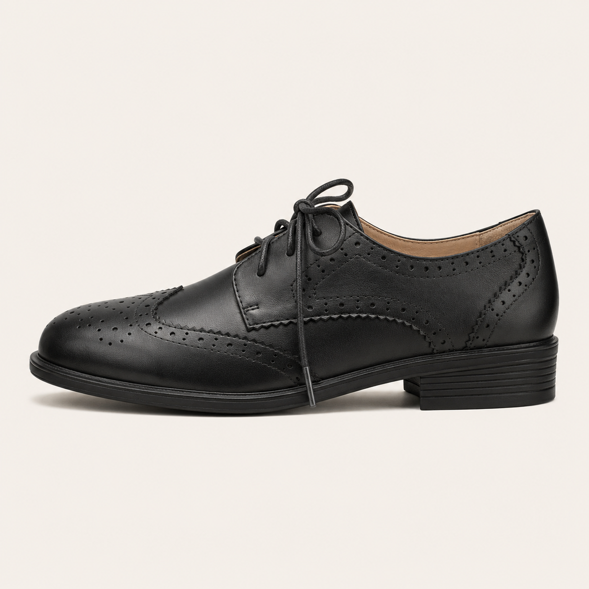 Women’s British-Inspired Lace-Up Brogue Shoes – Black
