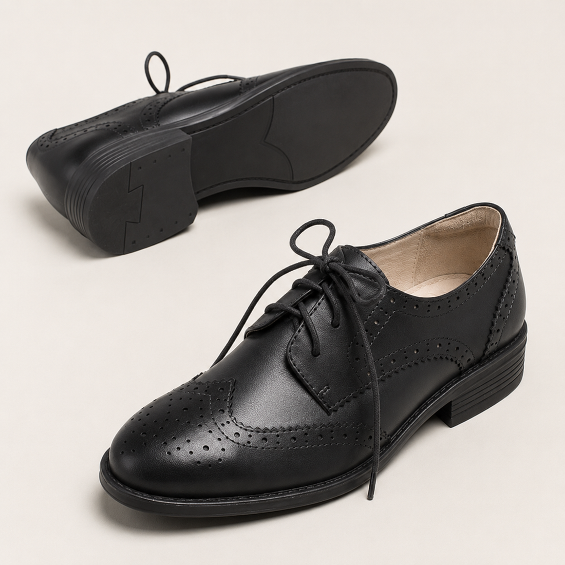 Women’s British-Inspired Lace-Up Brogue Shoes – Black