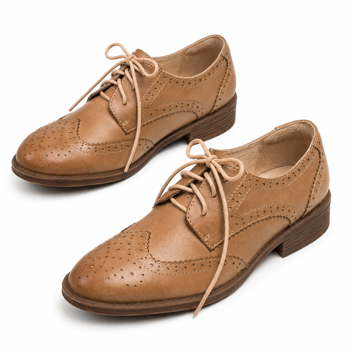 Women’s British-Inspired Lace-Up Brogue Shoes – Brown