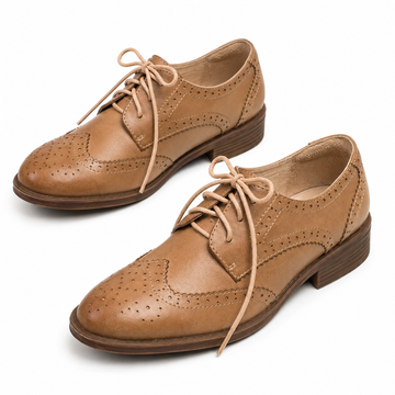 Women’s British-Inspired Lace-Up Brogue Shoes – Brown