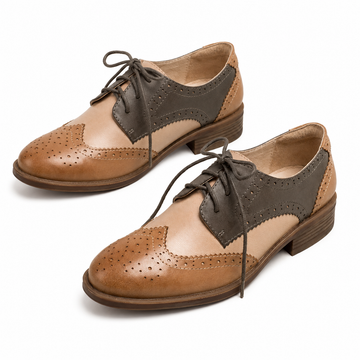 Women’s British-Inspired Lace-Up Brogue Shoes – Black tri-color