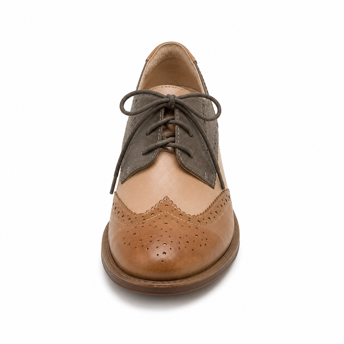 Women’s British-Inspired Lace-Up Brogue Shoes – Black tri-color