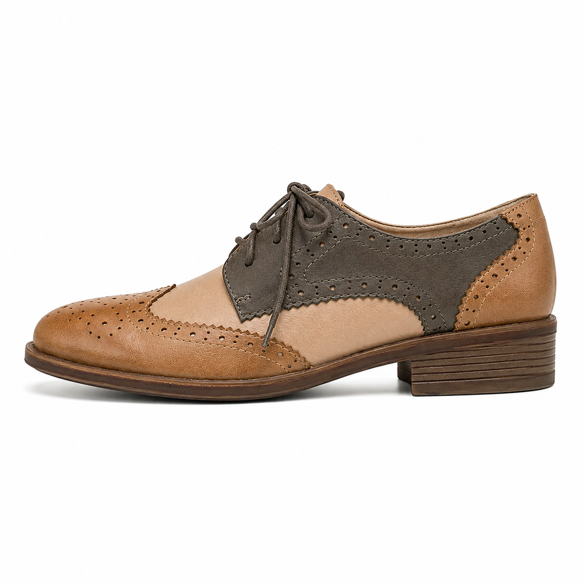 Women’s British-Inspired Lace-Up Brogue Shoes – Black tri-color