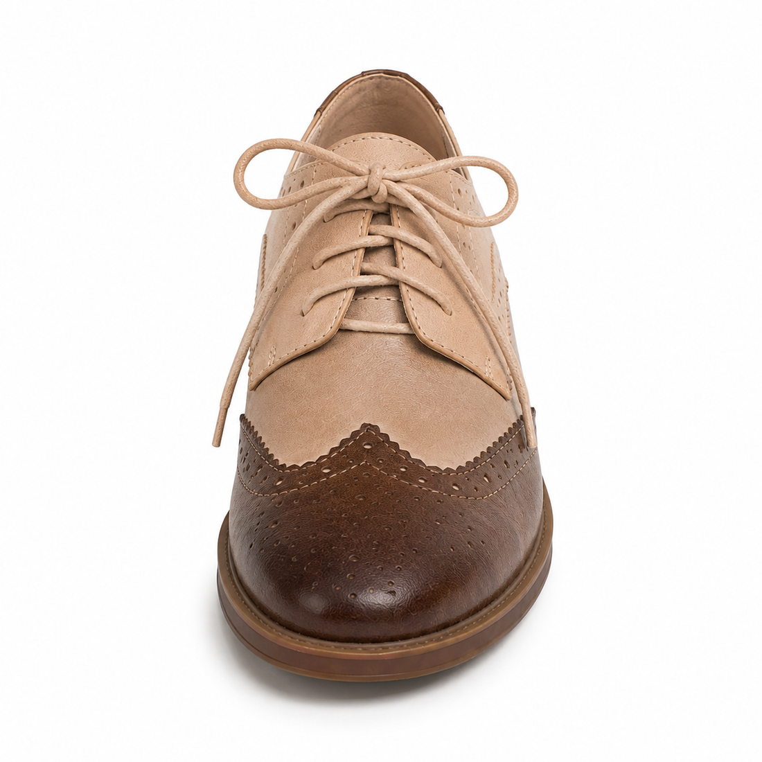 Women’s British-Inspired Lace-Up Brogue Shoes – Brown tri-color