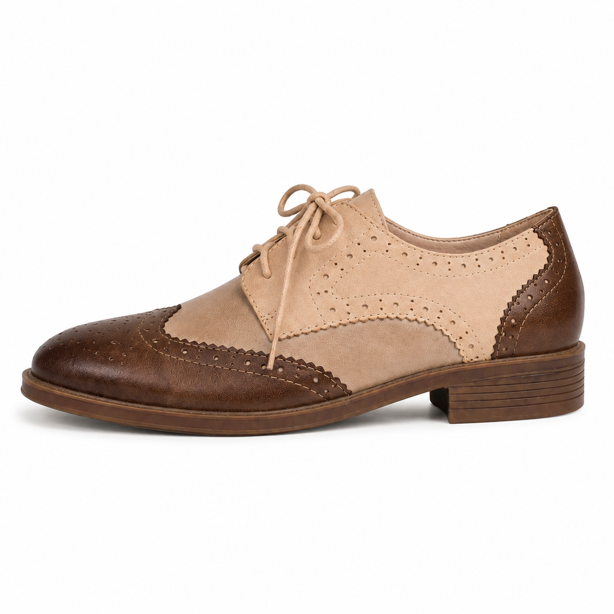Women’s British-Inspired Lace-Up Brogue Shoes – Brown tri-color