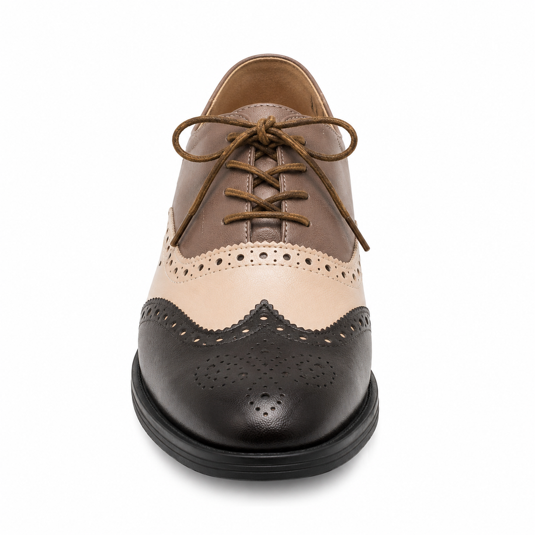 Women’s British-Inspired Lace-Up Brogue Shoes – Black and apricot