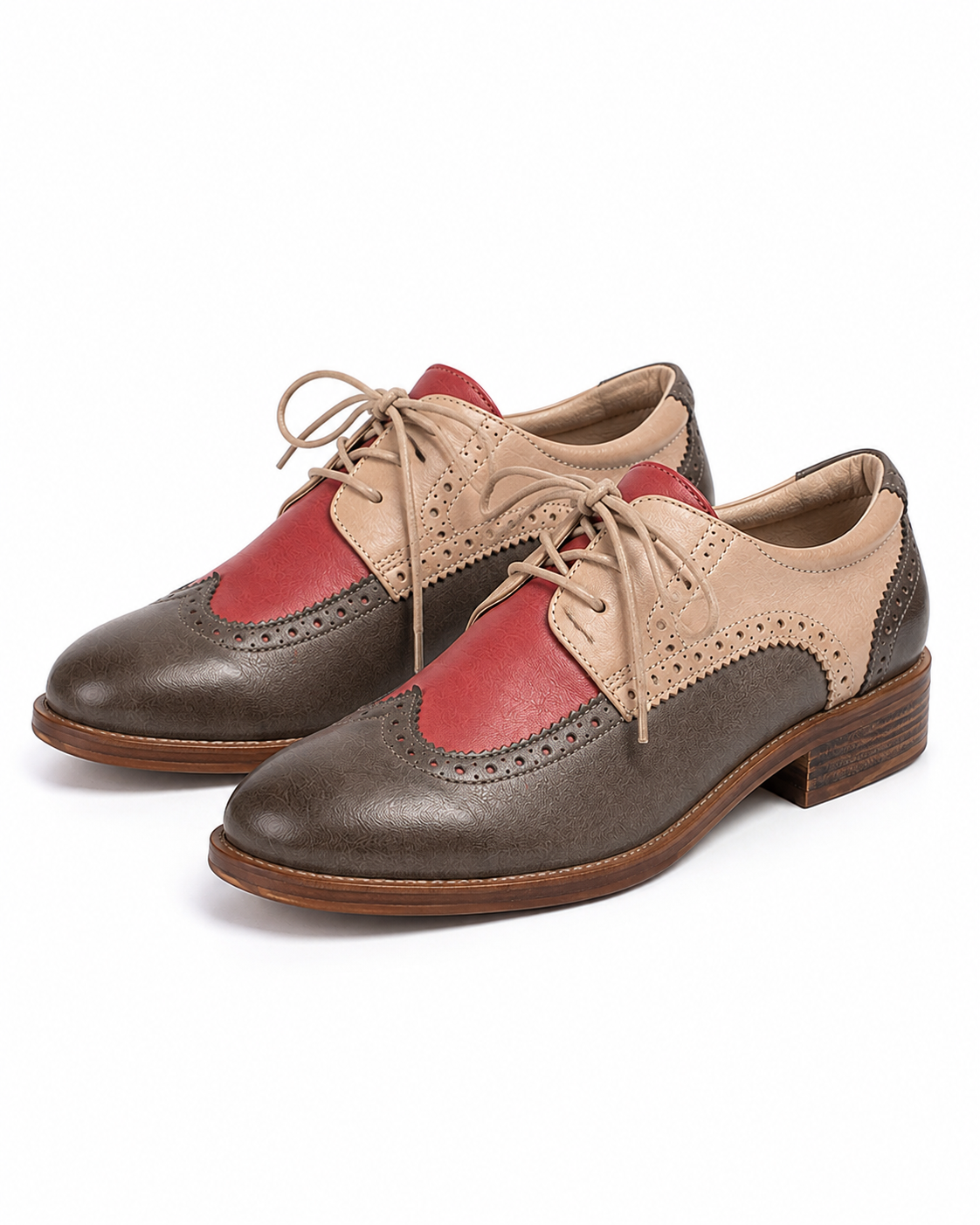 Women's Genuine Leather Two-Tone Brogue Derby Shoes