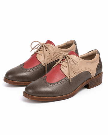 Women's Genuine Leather Two-Tone Brogue Derby Shoes