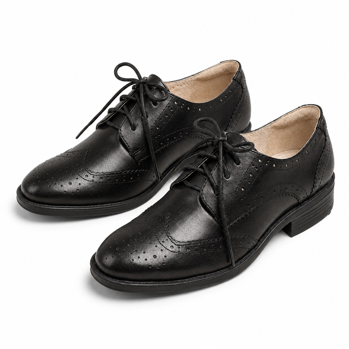 Women’s British-Inspired Lace-Up Brogue Shoes – Black