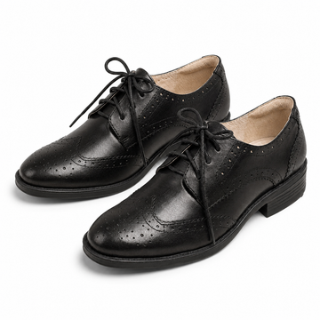 Women’s British-Inspired Lace-Up Brogue Shoes – Black