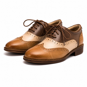 Women’s British-Inspired Lace-Up Brogue Shoes – Brown and apricot