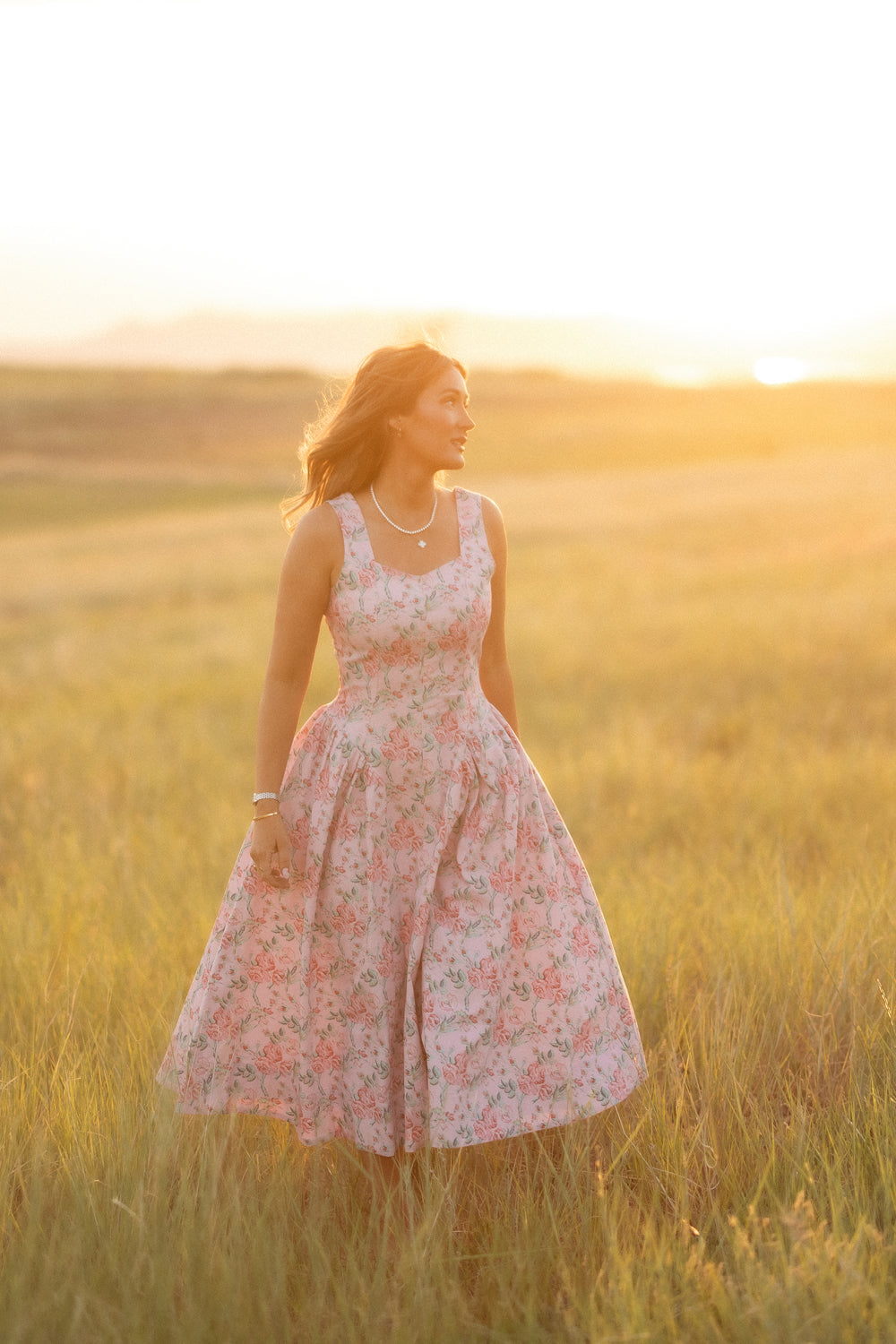 Edith Dress in Pink Sketched Flower