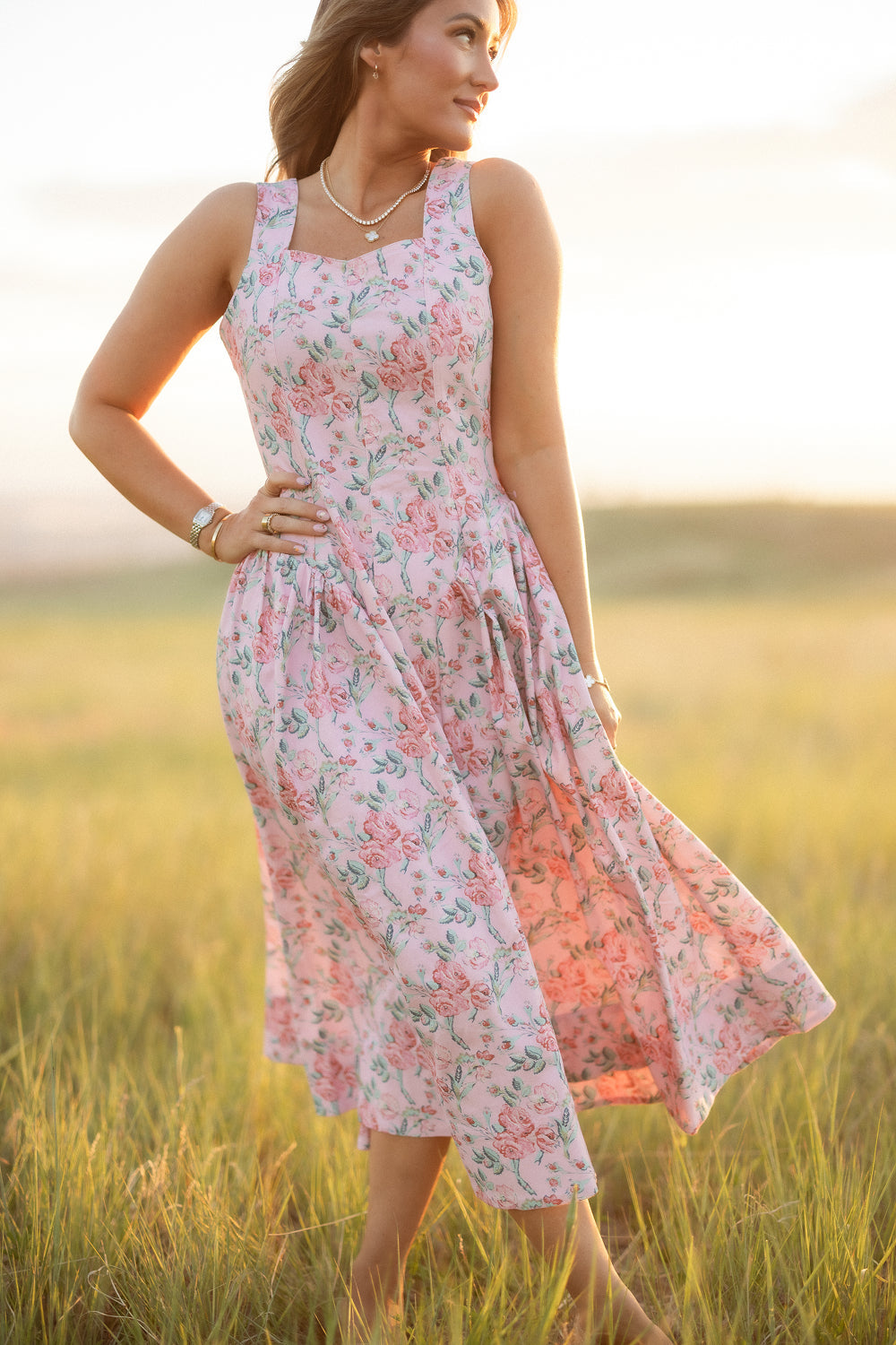 Edith Dress in Pink Sketched Flower