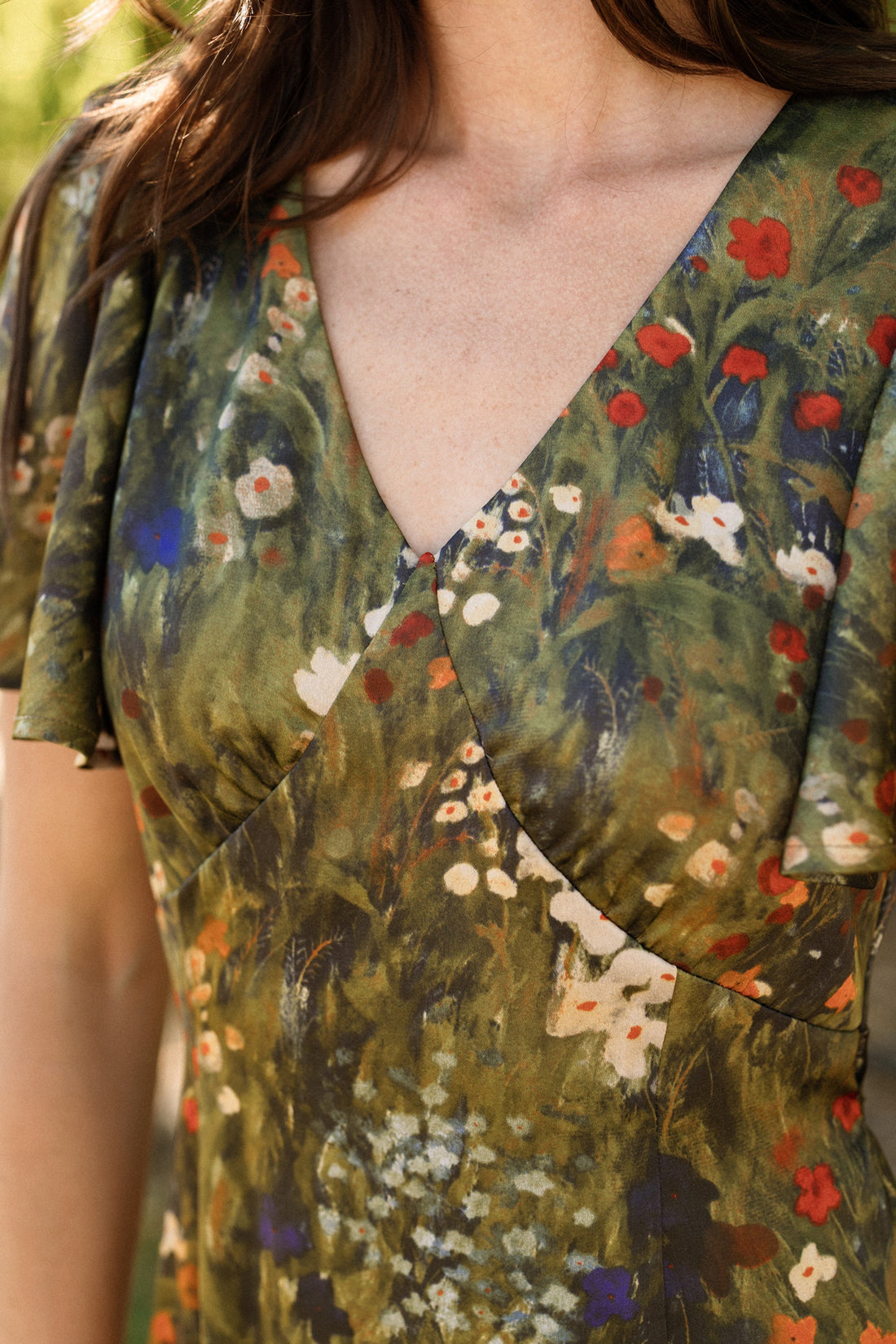 Fiona Flutter-Sleeve Maxi Dress in Impressionist Bloom