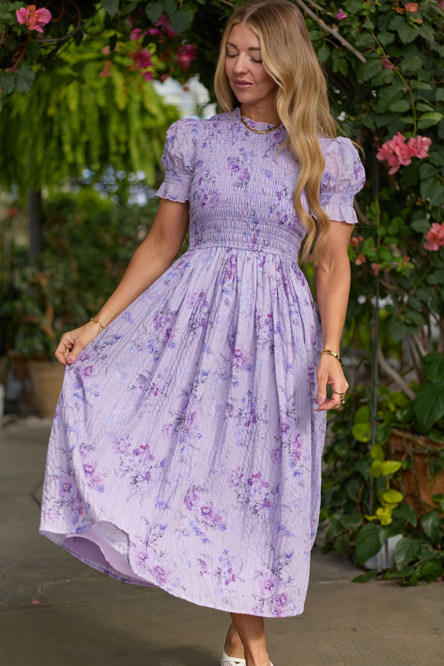Flynn Midi Dress in Lavender Aquarelle Fleur