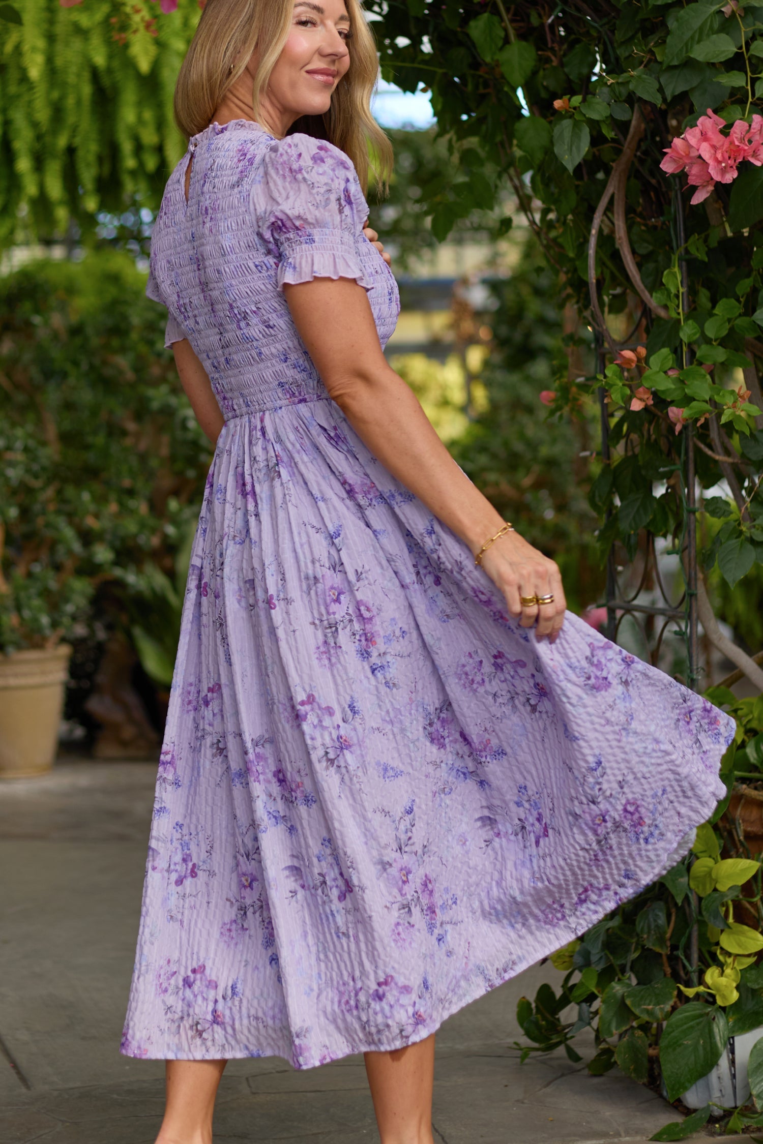Flynn Midi Dress in Lavender Aquarelle Fleur