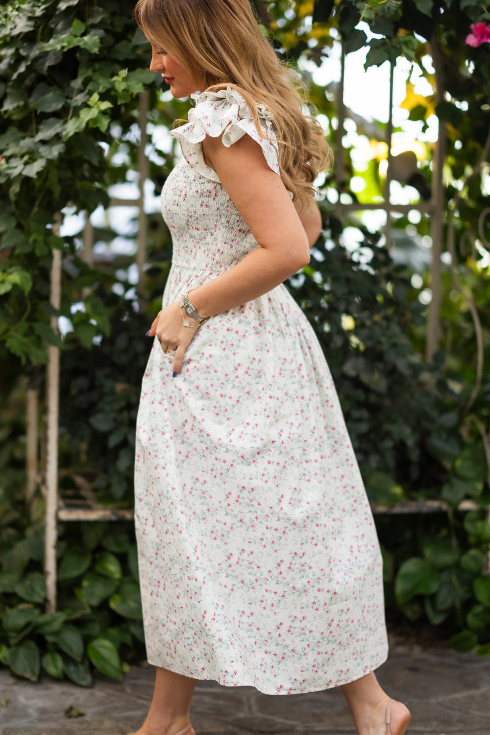 Hattie Dress in Pansy Trellis